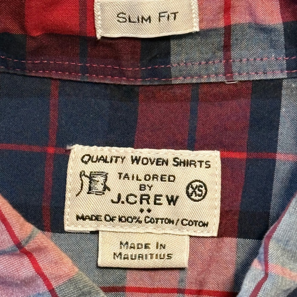 J.Crew Slim Fit Cotton Plaid Button Down Shirt Red Navy Blue Size X-Small - Picture 3 of 5